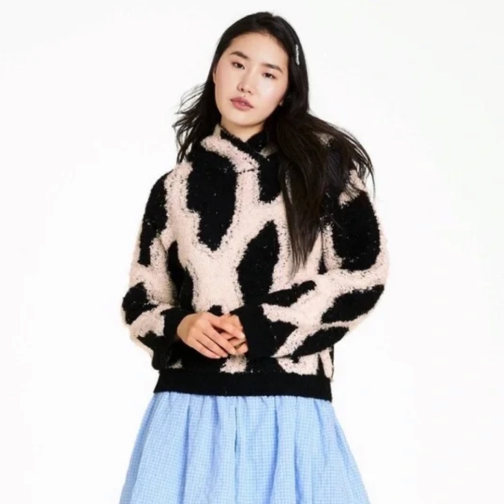 Sandy Liang for Target Black/Cream Leopard Print Sherpa Hooded Sweatshirt